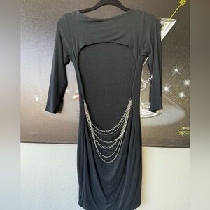 Source Unknown Black Bodycon Dress 3/4 Sleeve Backless chains sample dress s